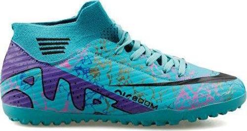 Çocuk Çim Zemin Kramponu HS-TURKUAZ-MOR-DESENLI Renkli