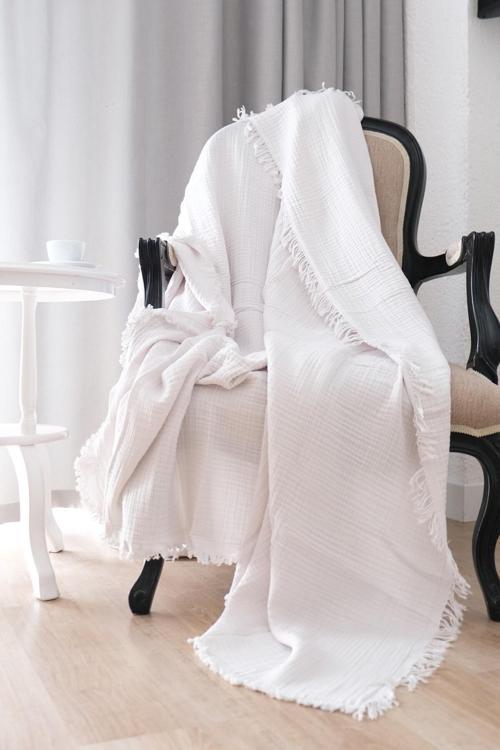 Athena Serisi Tek Kişilik 4 Katlı Müslin Battaniye Yatak Örtüsü * Ecru