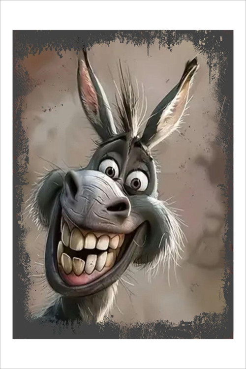 Retro Gülen Eşek Şhrek Komik Duvar Resimleri Tablo