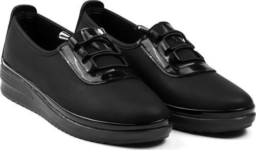 Kadın Siyah Rugan Detaylı Ortopedik Anne Ayakkabısı - Rahat Kaymaz Taban, Bağcıklı Günlük Yürüyüş Ayakkabısı