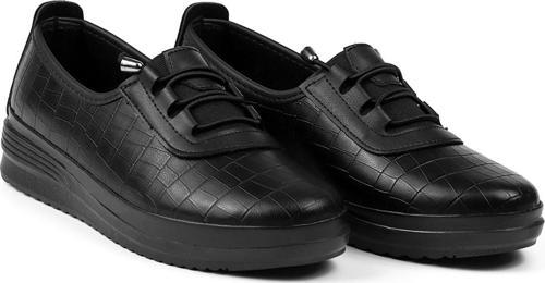Kadın Siyah Krodil Desenli Ortopedik Anne Ayakkabısı - Rahat Kaymaz Taban, Bağcıklı Günlük Yürüyüş Ayakkabısı