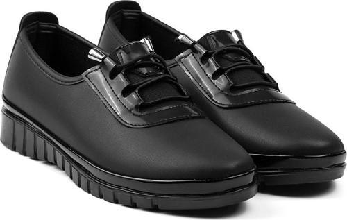 Kadın Siyah Rugan Detaylı Ortopedik Anne Ayakkabısı - Rahat Kaymaz Taban, Bağcıklı Günlük Yürüyüş Ayakkabısı