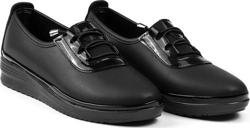 Kadın Siyah Rugan Detaylı Ortopedik Anne Ayakkabısı - Rahat Kaymaz Taban, Bağcıklı Günlük Yürüyüş Ayakkabısı