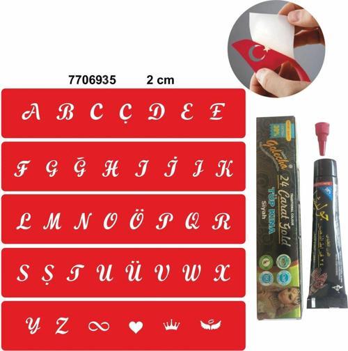 Alfabe Büyük Harfler Hint Kınası ile Geçici Dövme Yapma Seti