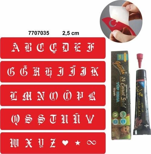 Alfabe Gotik Harfler Hint Kınası ile Geçici Dövme Yapma Seti
