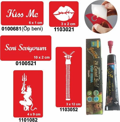 Aşk Sembolleri Hint Kınası ile Geçici Dövme Yapma Seti