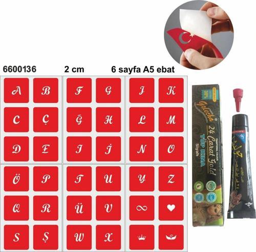 Kare Harfler Hint Kınası ile Geçici Dövme Yapma Seti