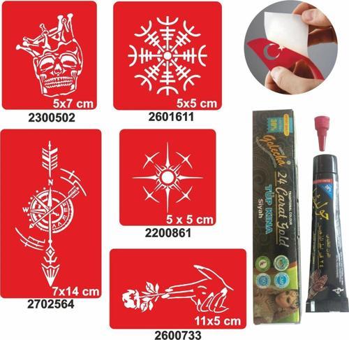 Pusula Gül Desenleri Hint Kınası ile Geçici Dövme Yapma Seti