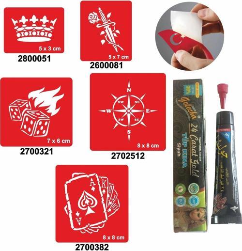 Rota ve Şans Desenleri Hint Kınası ile Geçici Dövme Yapma Seti