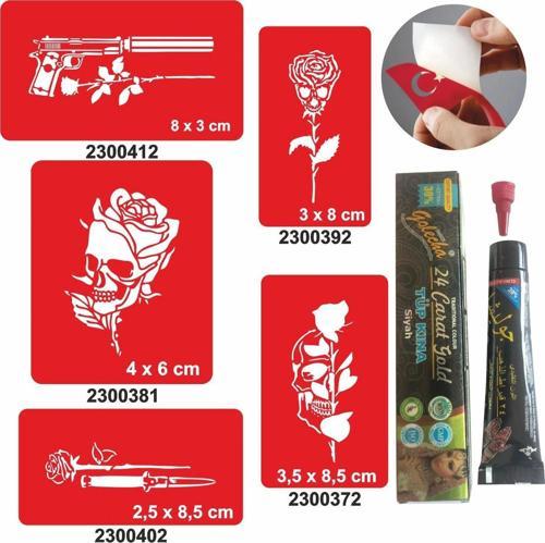Kurukafa Gül Desenleri Hint Kınası ile Geçici Dövme Yapma Seti