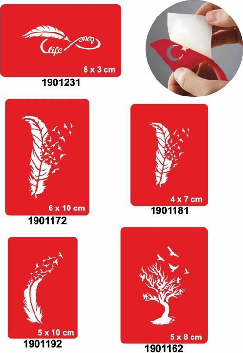 Kuş Tüyleri 5'li Set Geçici Dövme Kına Şablonu