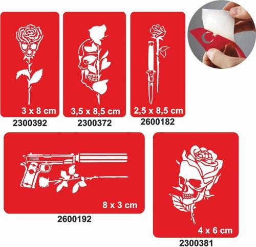 Gizemli Desenler Kuru Kafa Gül Geçici Dövme Şablonu Seti