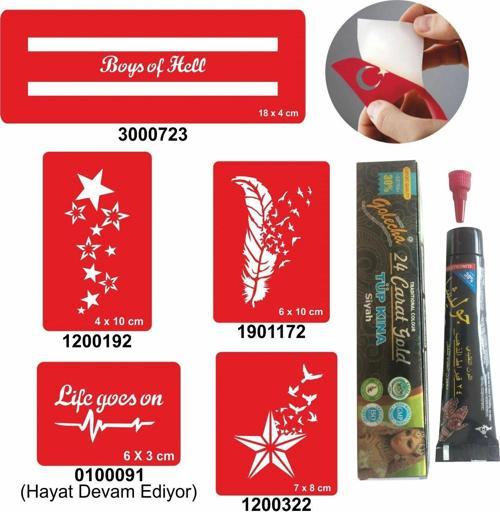 Yıldız Şerit Desenleri Hint Kınası ile Geçici Dövme Yapma Seti