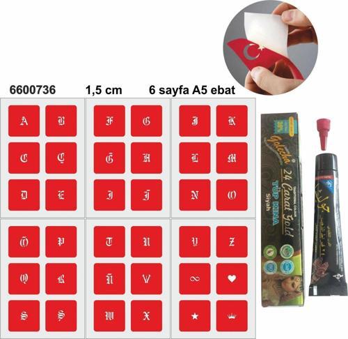 Gotik Sanatsal Harfler Hint Kınası ile Geçici Dövme Yapma Seti