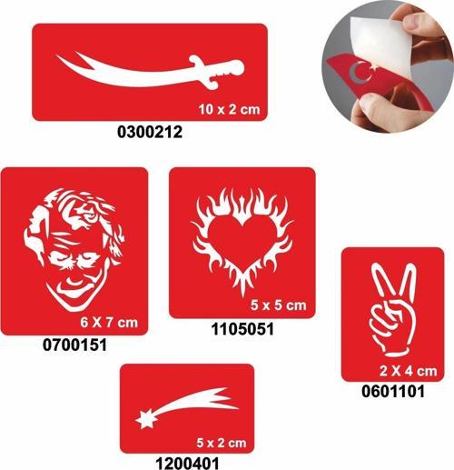 Zafer Modelleri 5'li Set Geçici Dövme Kına Şablonu