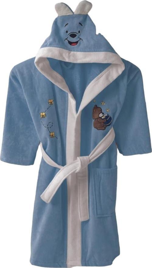 %100 Pamuklu Kulaklı Nakışlı Kapüşonlu Kadife Çocuk Bornozu