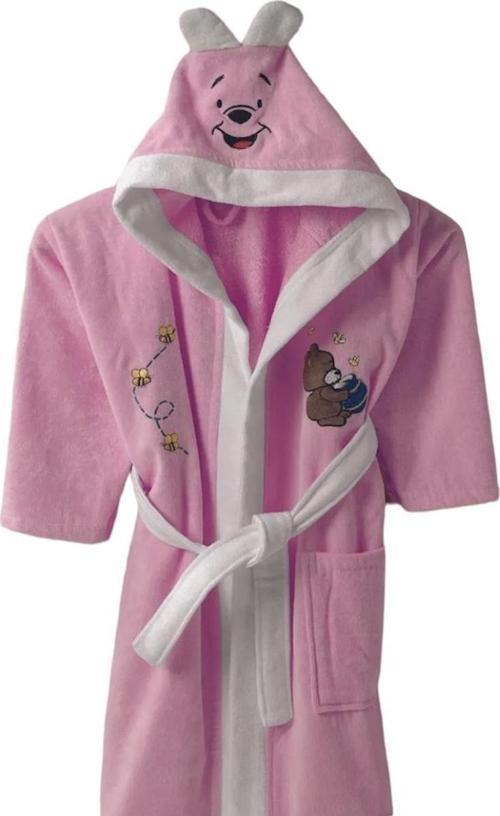 %100 Pamuklu Kulaklı Nakışlı Kapüşonlu Kadife Çocuk Bornozu