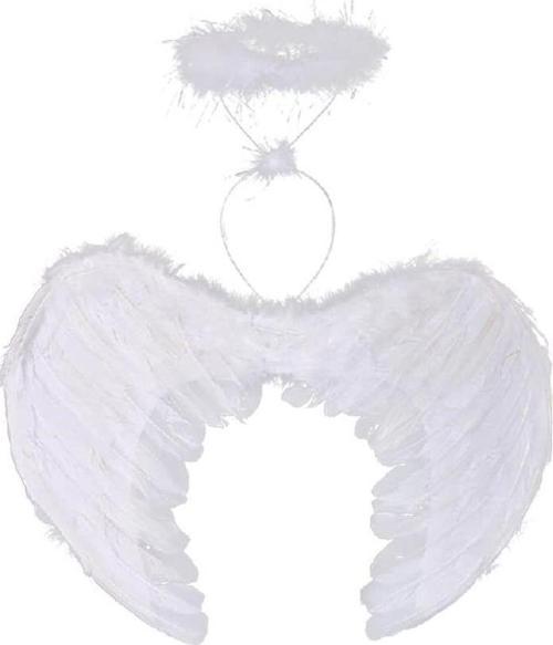 Beyaz Renkli Tüylü Bebek Melek Kanadı ve Tacı 30x45 cm