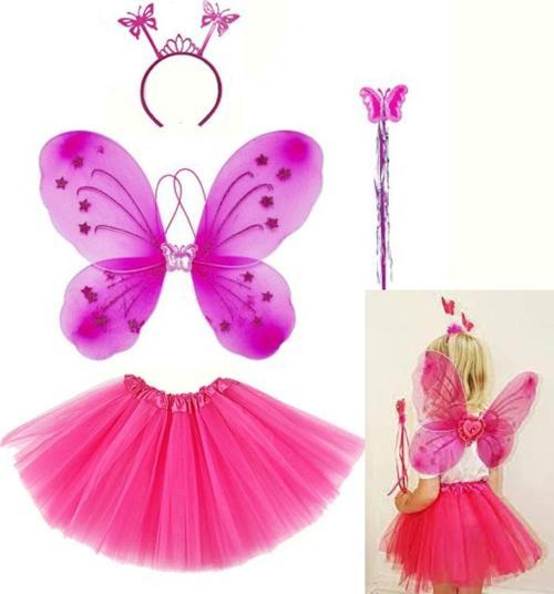 Fuşya Kelebek Kostümü - Fuşya Kelebek Kostüm Aksesuar Seti 4 Parça