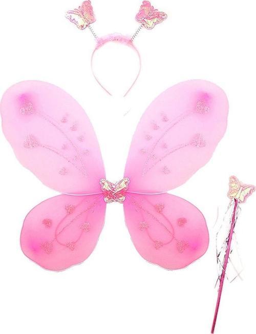 Toz Pembe Renk Kelebek Kanadı Tacı ve Sopası 50x37 cm