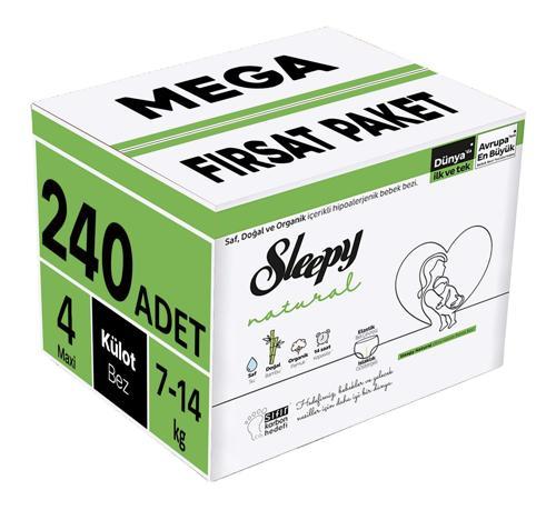 Külot Bebek Bezi Natural Beden:4 (7-14KG) Maxi 240 Adet Mega Fırsat Pk