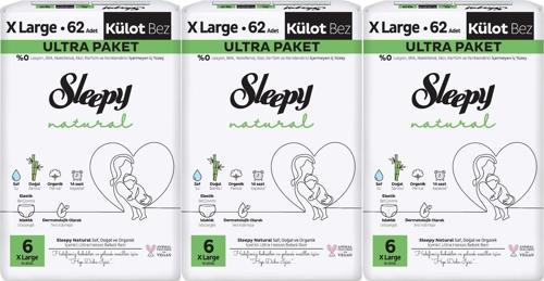 Külot Bebek Bezi Natural Beden:6 (15-25KG) Extra Large 186 Adet Aylık Ultra Pk