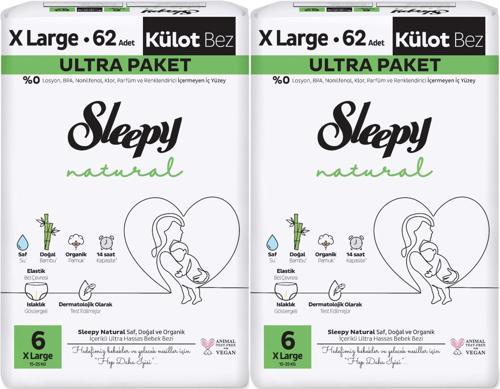 Külot Bebek Bezi Natural Beden:6 (15-25KG) Extra Large 124 Adet Ekonomik Ultra Pk