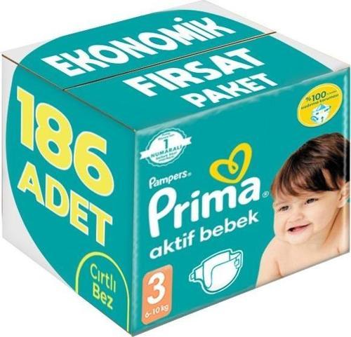Bebek Bezi Beden:3 (6-10Kg) Midi 186 Adet Ekonomik Fırsat Pk