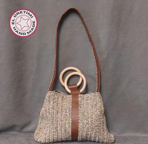 - Volkan 4975 4399 El Yapımı Suni Deri Karışımlı Büküm İp Omuz Çantası