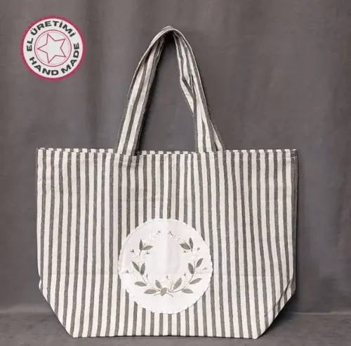 - Ülkü 1188 5851 El Yapımı İşlemeli Keten Plaj Omuz Çantası