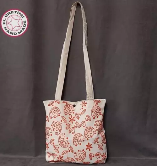 - Ülkü 1188 7761 El Yapımı Lale İşlemeli Keten Omuz Çantası