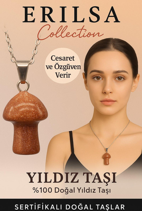 Sertifikalı Mantar Model Kahverengi Yıldız Taşı Kolye - Cesaret ve Özgüven Veren Doğal Taş Kolye