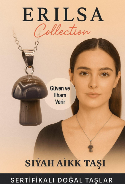 Sertifikalı Mantar Model Siyah Akik Taşı Kolye - Güç ve İlham Veren Doğal Taş