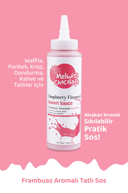 Frambuaz Aromalı Çikolata Sosu 330 g - Waffle Pankek Sosu
