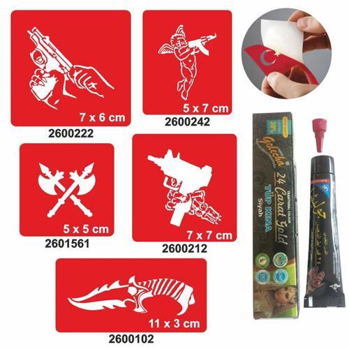 Silah Desenleri Hint Kınası ile Geçici Dövme Yapma Seti