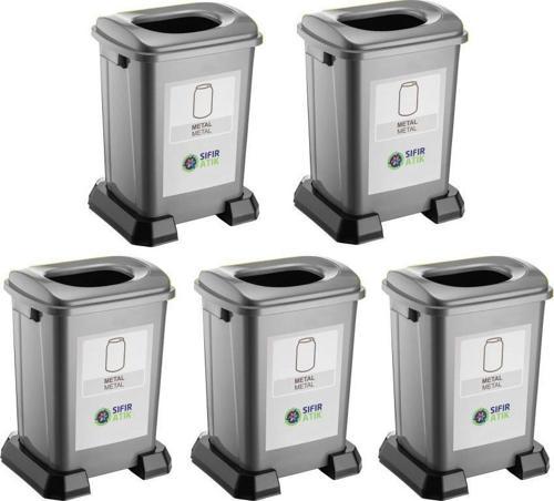 SY-4395 Sıfır Atık Metal Geri Dönüşüm Çöp Kutusu 50 lt Gri 5 Adet