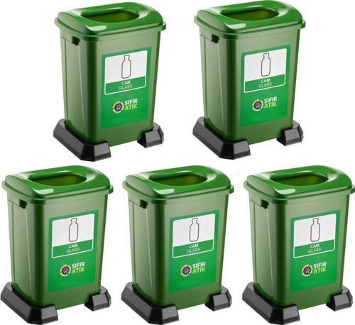 SY-4395 Sıfır Atık Cam Geri Dönüşüm Çöp Kutusu 50 lt Yeşil 5 Adet