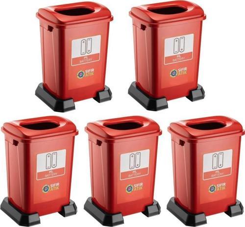 SY-4395 Sıfır Atık Pil Geri Dönüşüm Çöp Kutusu 50 lt Kırmızı 5 Adet
