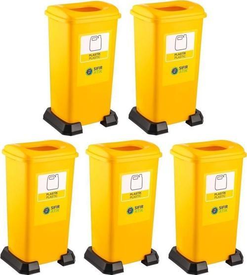 SY-4398 Sıfır Atık Plastik Geri Dönüşüm Çöp Kutusu 70 lt Sarı 5 Adet