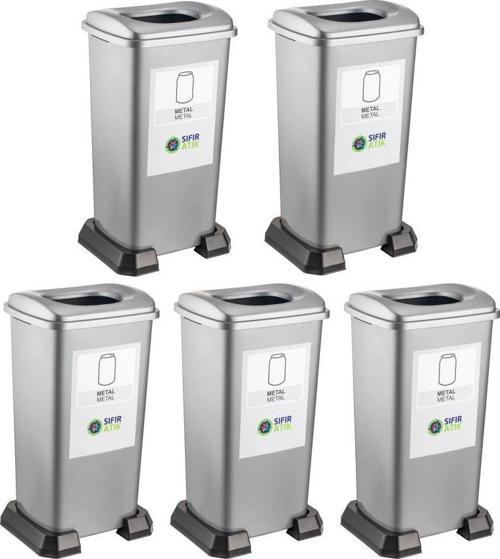 SY-4398 Sıfır Atık Metal Geri Dönüşüm Çöp Kutusu 70 lt Gri 5 Adet