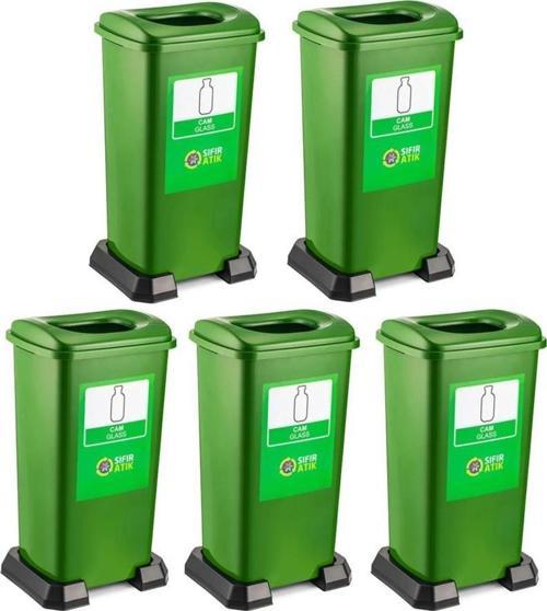 SY-4398 Sıfır Atık Cam Geri Dönüşüm Çöp Kutusu 70 lt Yeşil 5 Adet