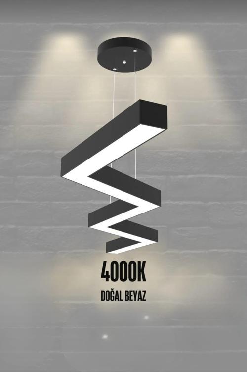 Zigzag ( Siyah Kasa, Beyaz Işık ) Ledli Modern Led Avize, Salon, Mutfak, Oturma Yatak Odası, Sarkıt
