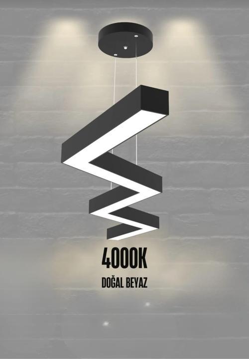 Zigzag ( Siyah Kasa, Beyaz Işık ) Ledli Modern Led Avize, Salon, Mutfak, Oturma Yatak Odası, Sarkıt