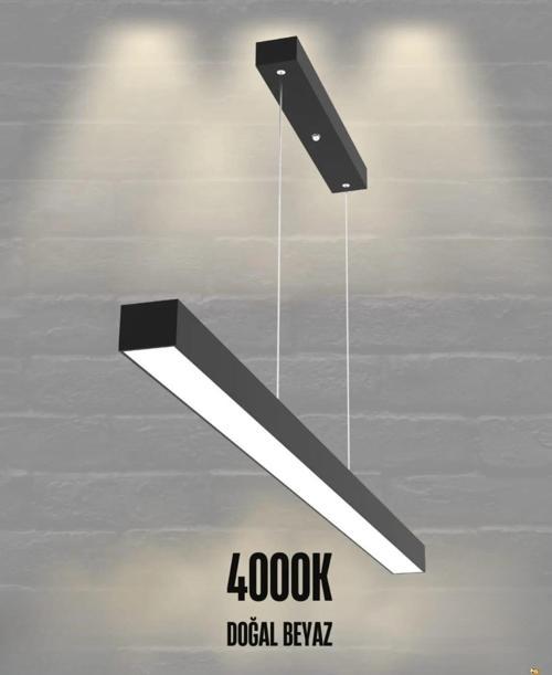 Lineer 80cm ( Siyah Kasa, Doğal Beyaz Işık ) Sarkıt Modern Led Avize, Salon, Mutfak, Masaüstü Avize