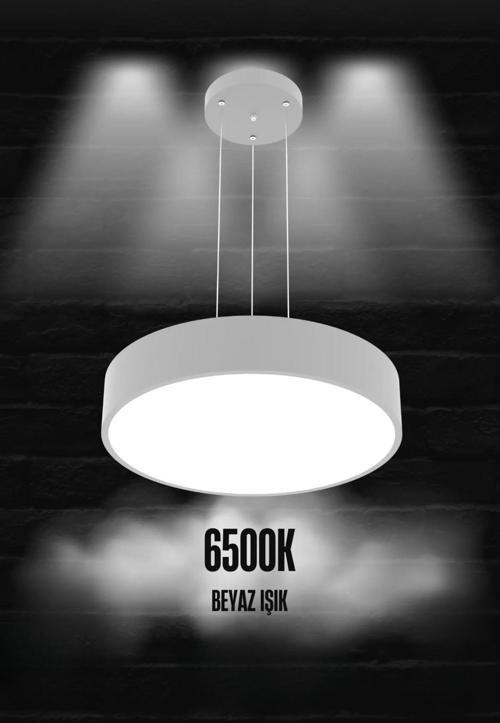 Drum 40cm ( Gri Kasa, Beyaz Işık ) Ledli Modern Led Avize, Salon, Mutfak, Oturma Yatak Odası, Sarkıt