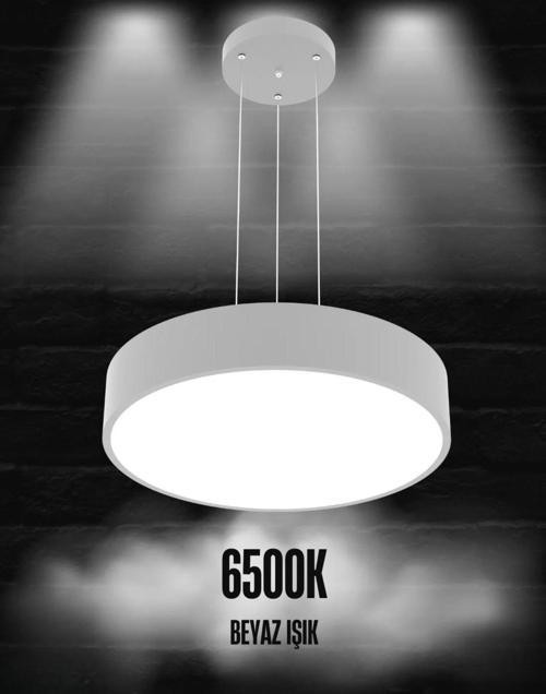 Drum 40cm ( Gri Kasa, Beyaz Işık ) Ledli Modern Led Avize, Salon, Mutfak, Oturma Yatak Odası, Sarkıt