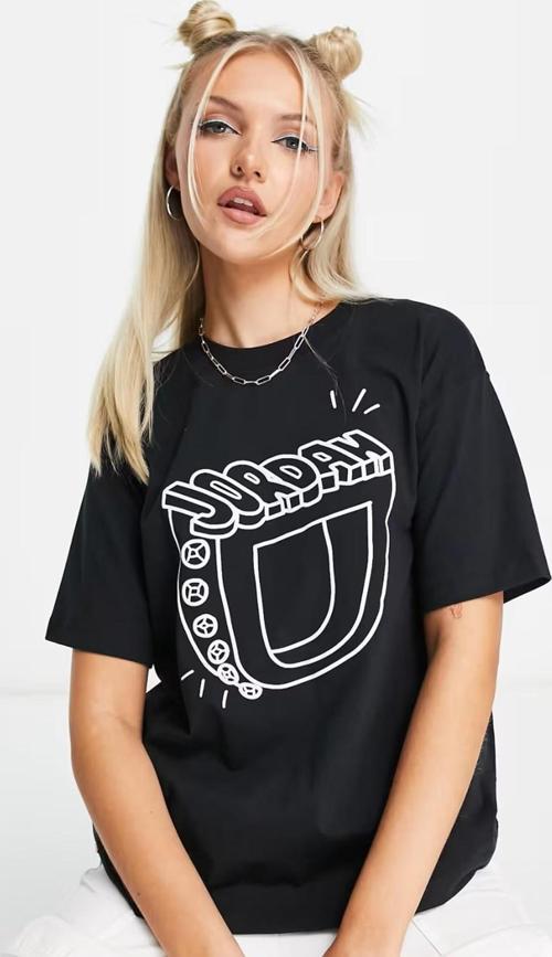 Jordan Essentials Graphic Illustrated Loose Fit T-shirt Black Kadın Bol Kalıp Grafikli Tişört Siyah