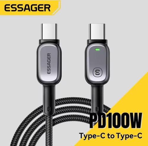 E-Marker Çipli  Led Işıklı 1 Metre 100W USB-C to USB-C Şarj Kablosu Pd100W Type C Şarj Kablosu
