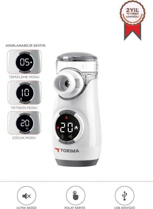 CNB69008 Beyaz Sessiz Kademeli Dijital Ekranlı USB Şarjlı Mesh Nebulizatör Cihazı