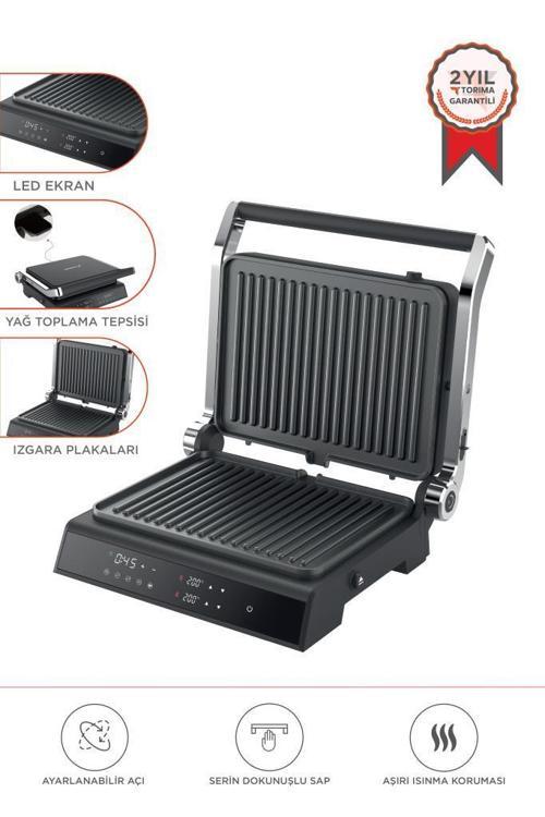 TG-PRO500 Siyah 2000W Dijital Ekranlı Tost & Izgara Makinesi Çıkarılabilir Plaka
